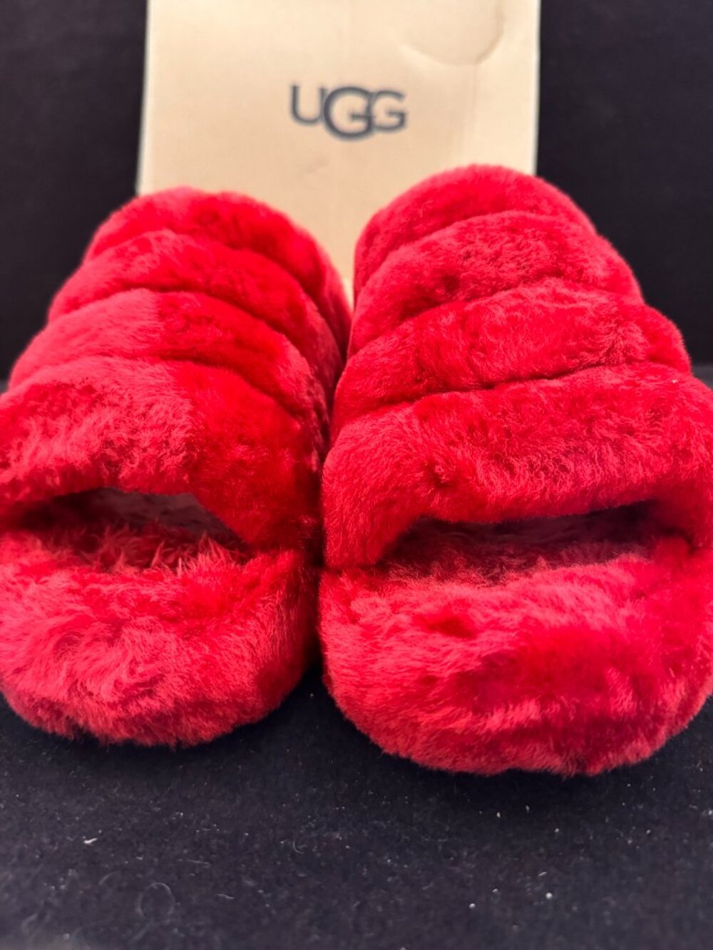 UGG Fluff Yeah Slide Ribbon Red Slippers In Box Size 9 - Picture 6 of 8
